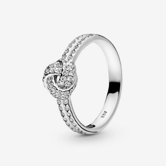 PANDORA Love knot sparkling silver ring with cubic zirconia NIB Size 7 - Picture 2 of 8